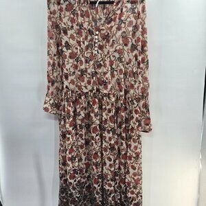 Free People See It Thru Brown Beige Floral Long Sleeve Sheer Maxi Dress XS